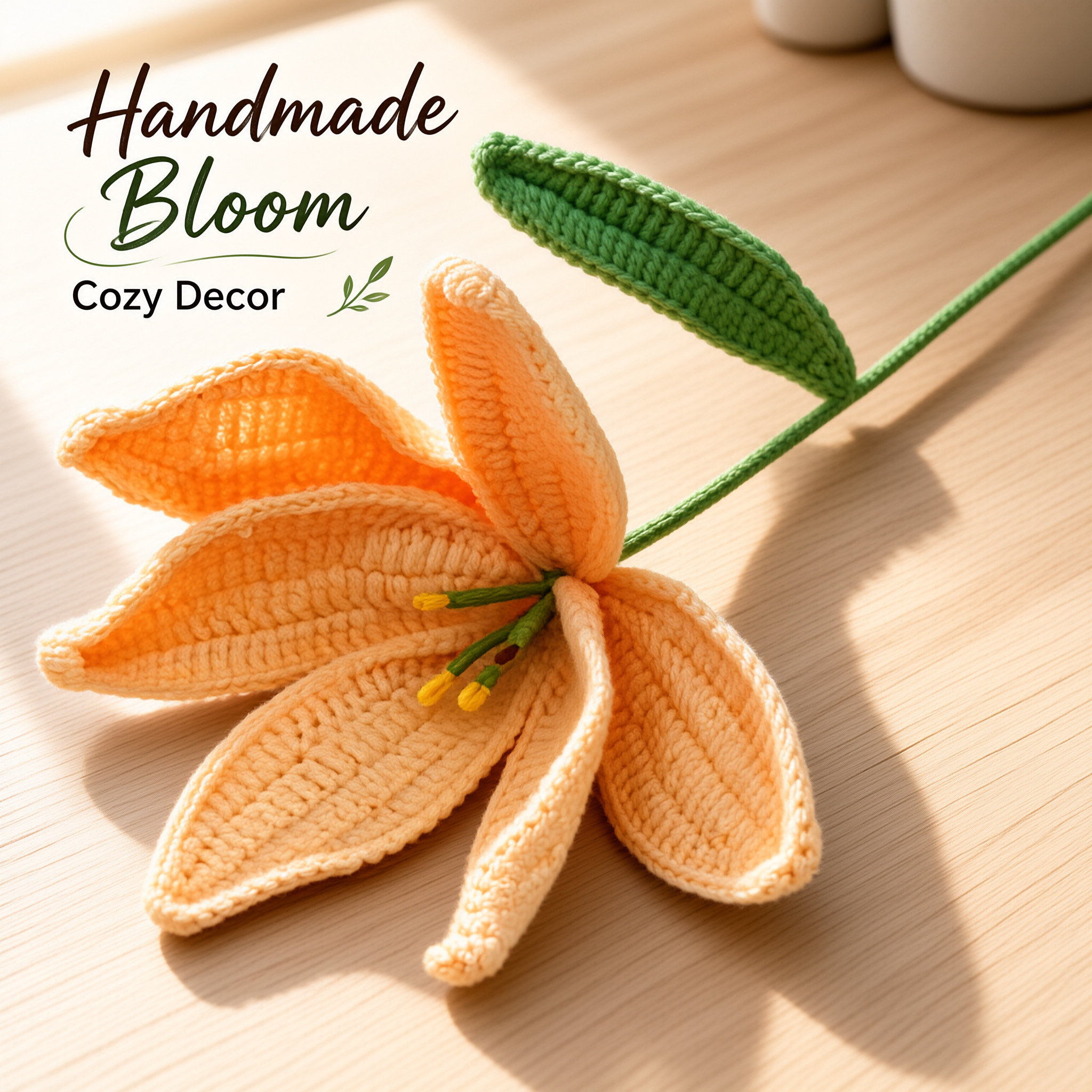 Hand Knitted Crochet Lily Flower Stem Artificial Knit Flower Bouquet For Home Decor Warm Ambience Ornament Wholesale photo 7