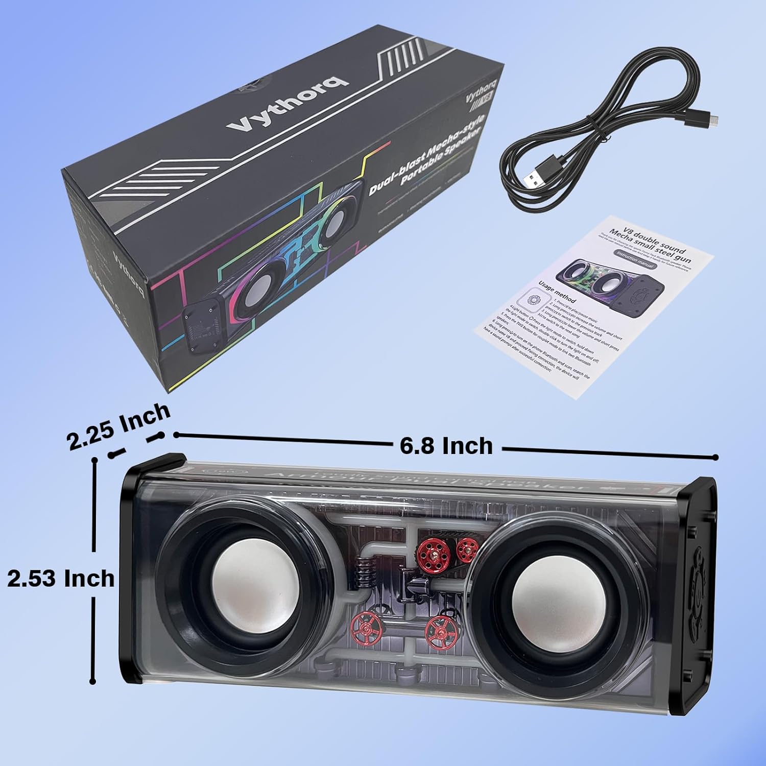 Portable Bluetooth Speaker With LED Lights&Transparent Casing, Bluetooth 5.3 Wireless Outdoor Speakers Support TWS PairingTF Card, 10W Stereo Sound, Electronics For Home, Outdoors, Travel Black photo 8