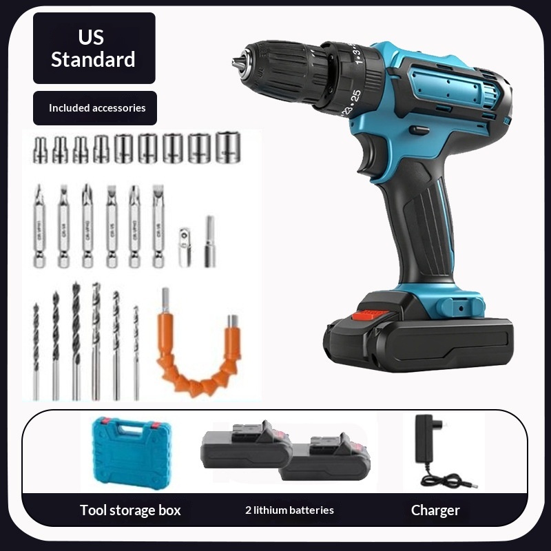 Cross-border New Cordless Brushless 21V Lithium Electric Drill Tool Set, Cordless Drill With Two Batteries And One Charger photo 4