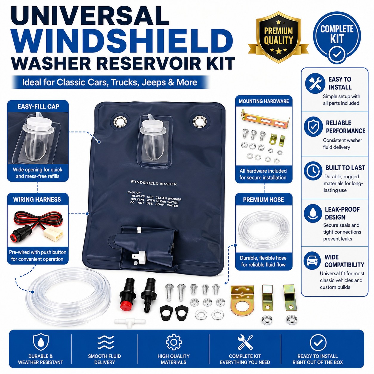 Universal Classic Car Windshield Washer Bag Kit 12V Complete Accessories photo 5