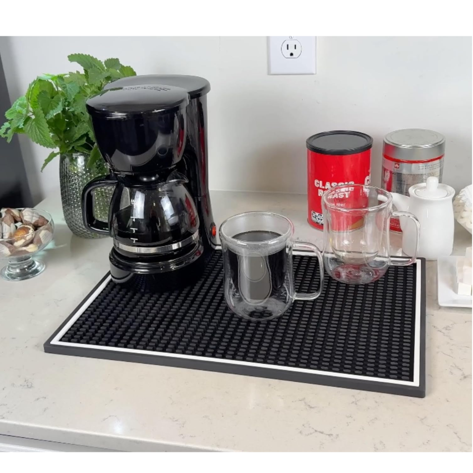 Coffee Bar Mat For Countertop White Frame  Silicone Espresso Machine Mat, Non-Slip Corner Coffee Bar And Brew Maker Pad, Modern Kitchen Barista Accessories, Dirty Soda Bar Supplies photo 3