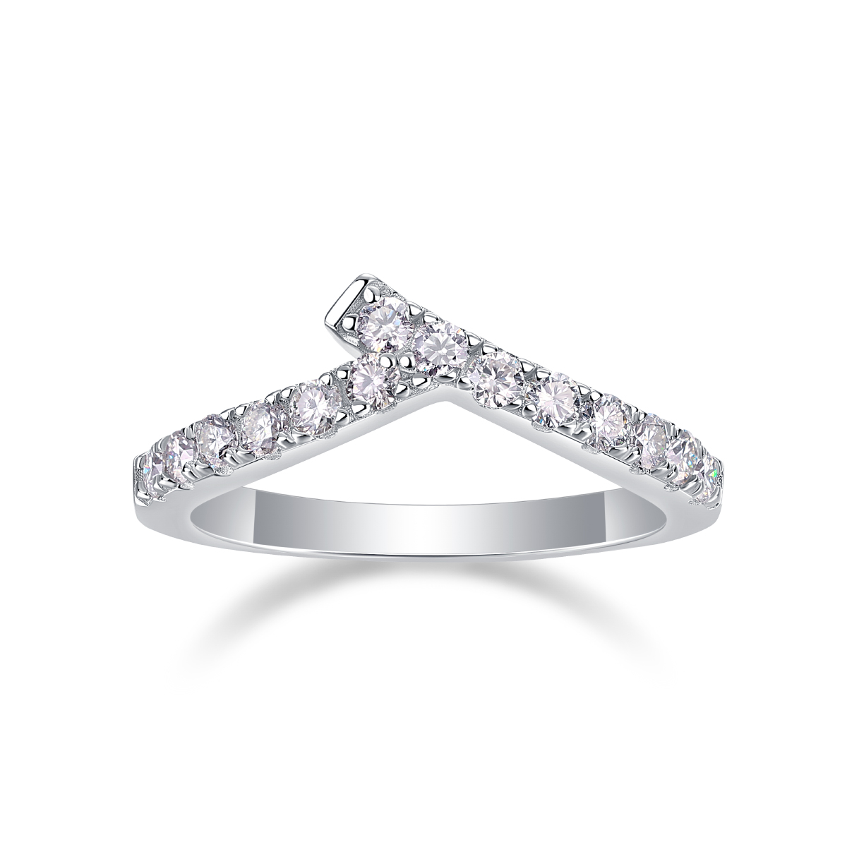 S925 Silver 2.7g Platinum Plated Moissanite V-Shape Ring, 14x 2.0mm D VVS1 Curved Band, GRA Certified US 5-9 photo 6