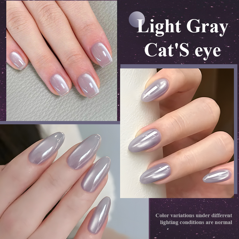 MsRainbow Starry Series Taro Grey Cat Eye Gel Polish 10ml, Milky Nude Magnetic Cat Eye For Nail Gel, Long Lasting LED Soak Off, Glossy Crystal Shimmer, Salon Manicure, Trendy Aesthetic Daily Wear Gift photo 7
