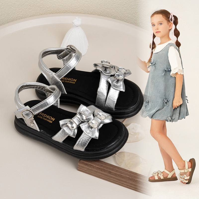 2026 Summer New Ins Fashion Girls Open-Toe Beach Sandals, Bow Decor Cool Princess Style Kids Sandals photo 4