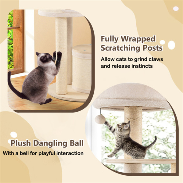 60 Inch Tall Wooden Cat Tree Multi-Level Cat Tower With Sisal Scratching Posts & Condos For Indoor Cats, Natural photo 3