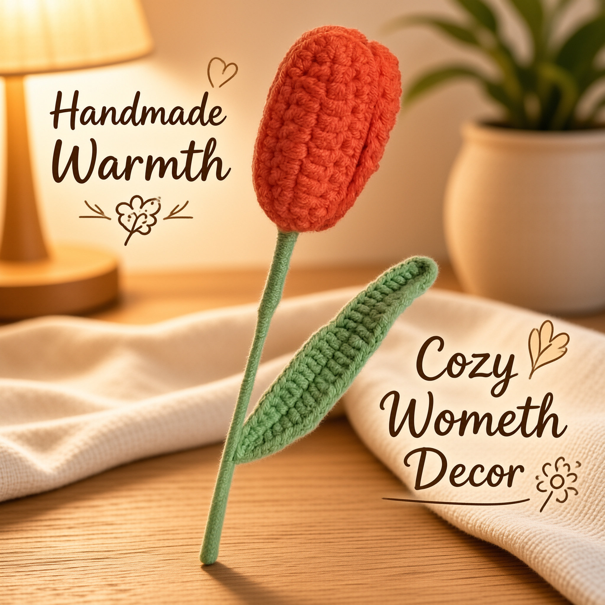 Hand Crocheted Finished Tulip Bouquet Knitted Yarn Handheld Bouquet Artificial Flower For Home Decor Holiday Gift photo 2