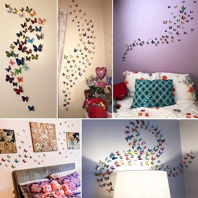 80-Piece 3D Butterfly Wall Stickers Removable Butterfly Decals For Bedroom And Home Decoration photo 3