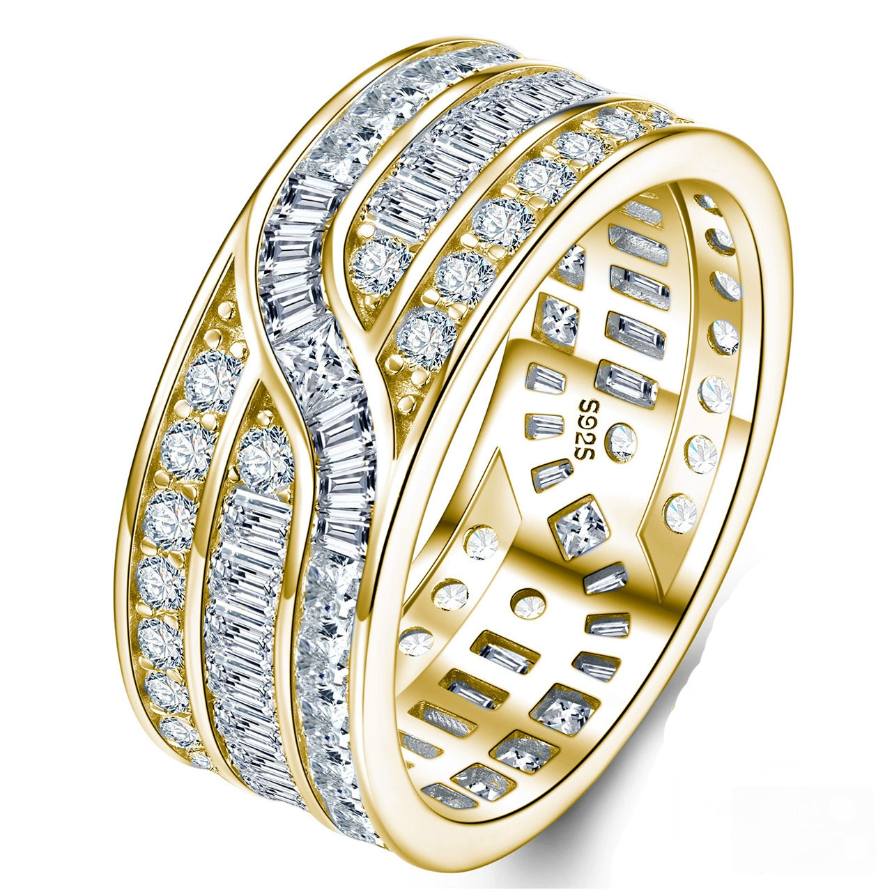 S925 Silver 4.5g Wide Moissanite Eternity Band, Baguette & Round D VVS1, GRA Certified US 5-8 photo 7