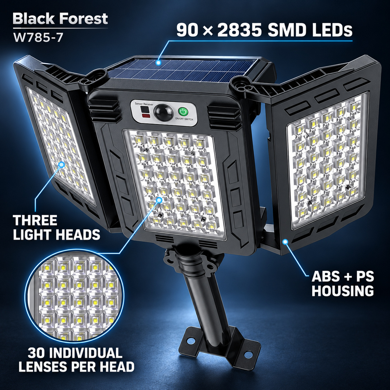 Solar Powered Rechargeable Motion Sensor LED Work Light 3000mAh For Auto W785 7 5 5W photo 8