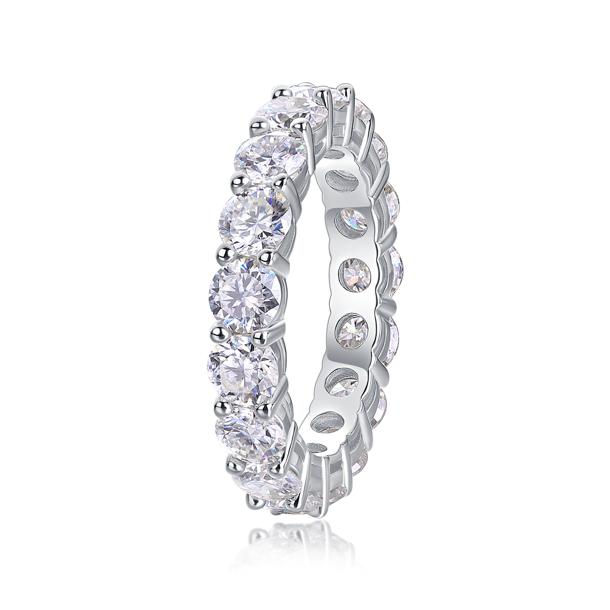 S925 Silver 3.6g Platinum Plated Moissanite Eternity Ring, 4.0mm 17 Stones D VVS1, GRA Certified US 5-9 photo 2