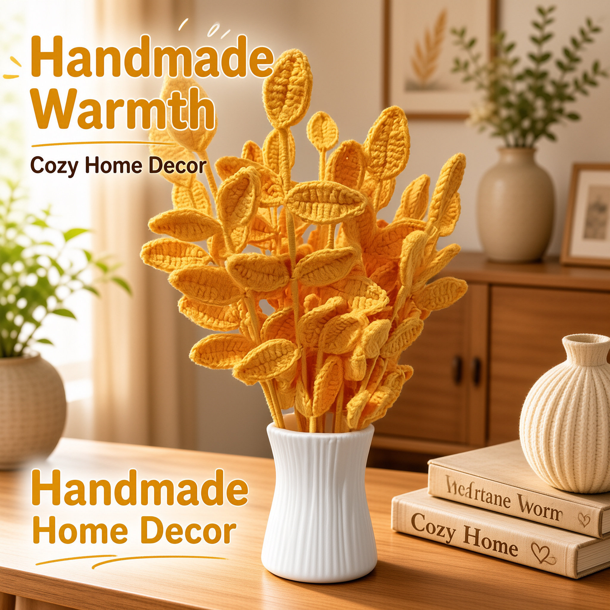 Handmade Crochet Eucalyptus Leaves Finished Yarn Artificial Green Leaves Ornament DIY Knitted Yarn Flower Decor photo 2