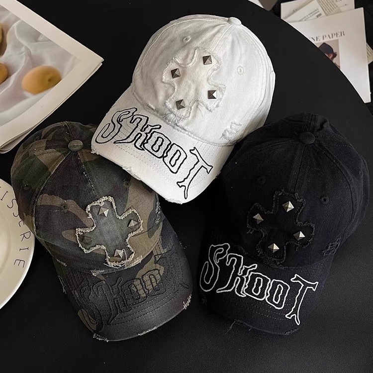 Vintage Distressed Water-washed Letter Baseball Cap With Korean-style Vintage Rivets And Curved Brim Fedora Hat With Soft Top, Trendy And Versatile Casual Hat photo 8