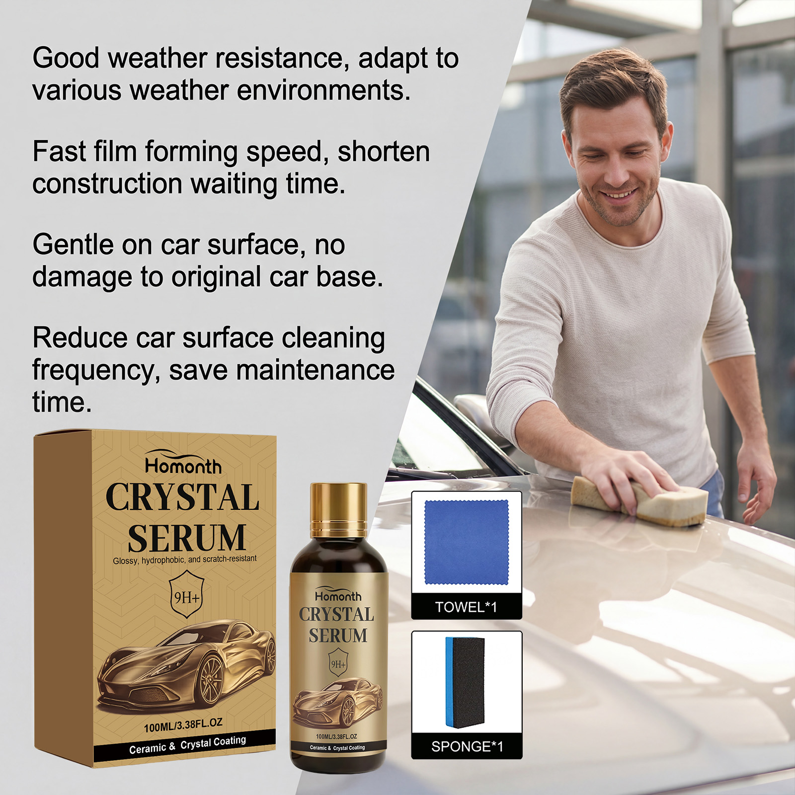 Car Ceramic Coating Kit, Paint Gloss Anti Stain Protective Coating Set With Tools photo 2