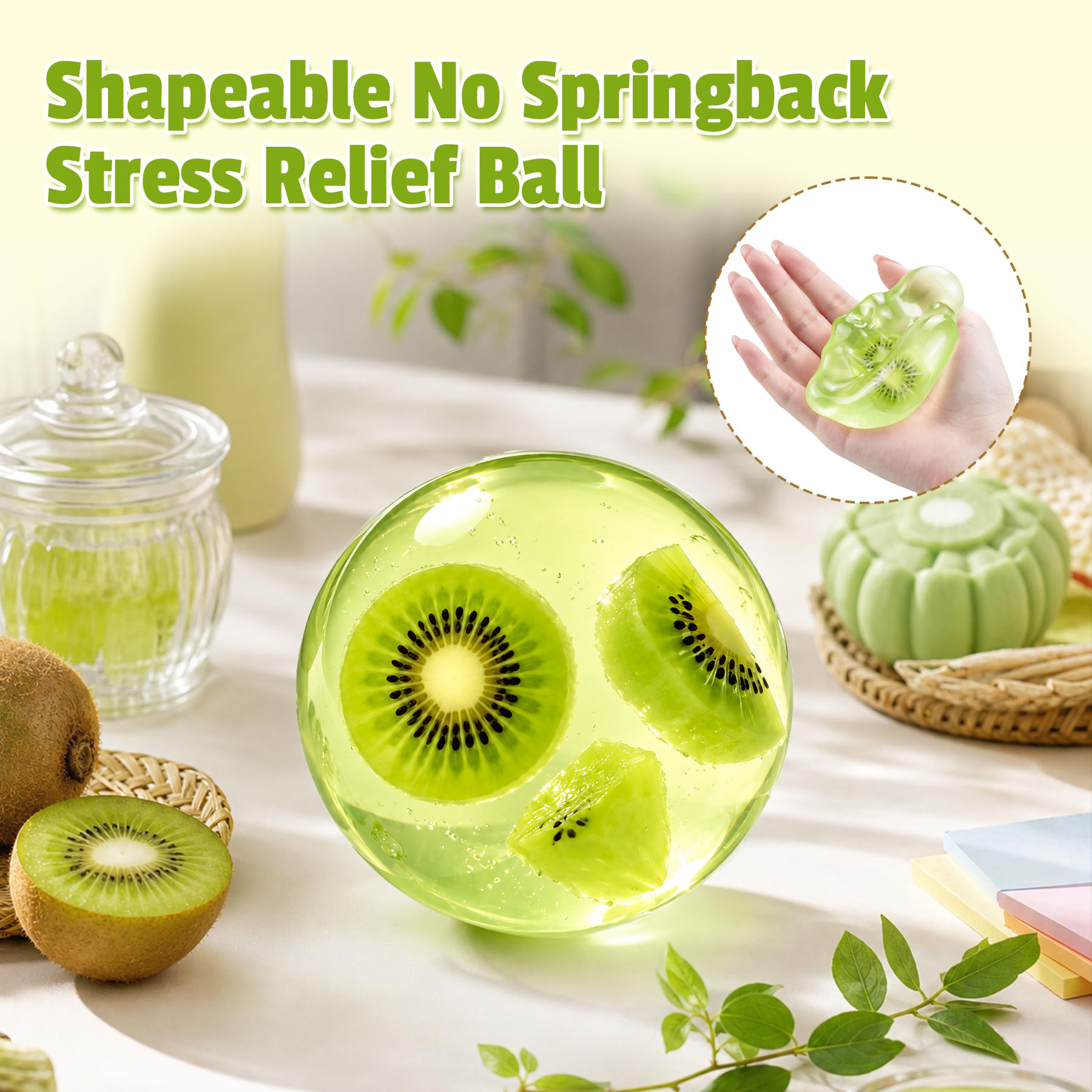 Coconut Oil Squishy, Slow Rising Stress Ball With Kiwi Inside Slow Rising Ball, Coconut Oil Filled Squeeze Toy, Soft Fidget Toy For Stress Anxiety Relief, Ideal Gift For Birthday Party photo 7