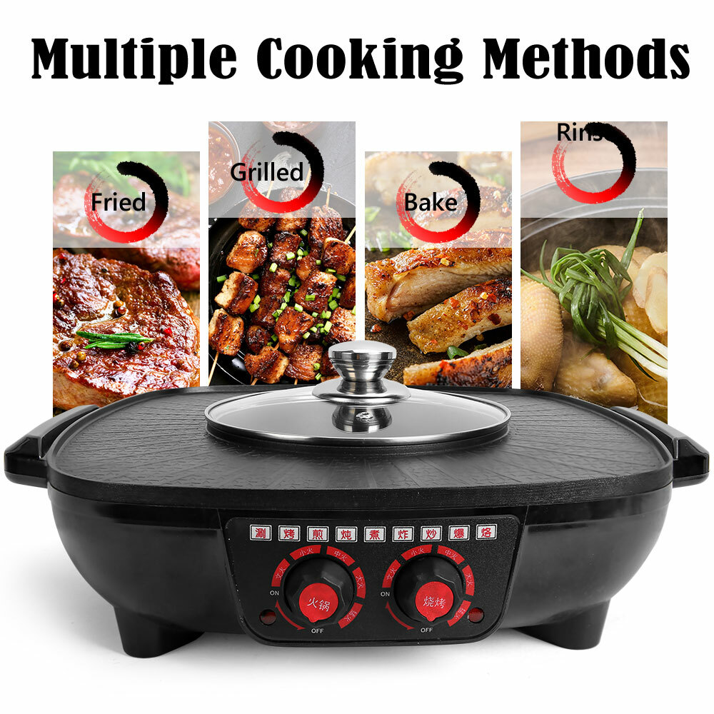 Electric 2 In 1 Hot Pot BBQ Oven Smokeless Barbecue Pan Grill Hotpot Machine AU photo 7