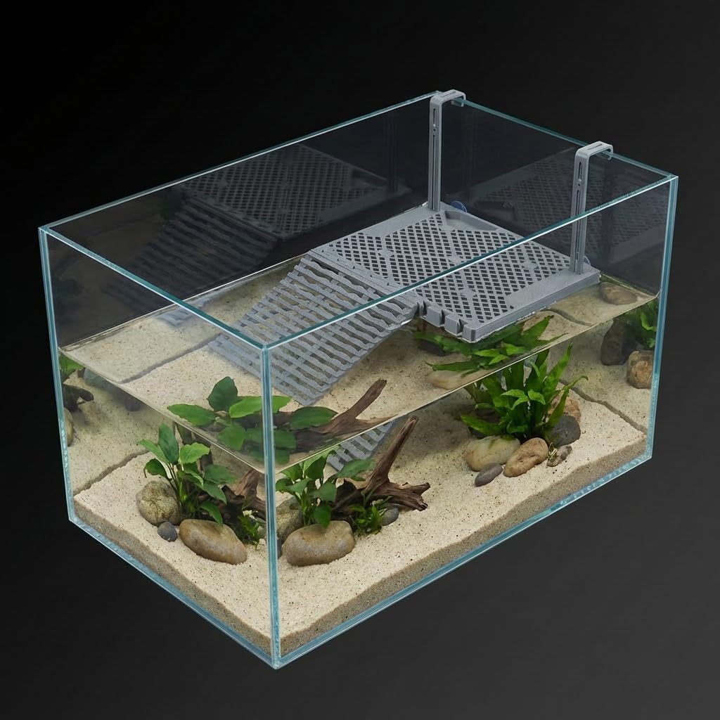 Hanging Turtle Basking Platform With Built-in Food Tray, Zero Zip-Tied, Non-Slip Ramp Terrace, Resting Turtles Dock, For 25-75 Gallon Aquariums Frog Turtle Turtle Tank Accessories photo 2