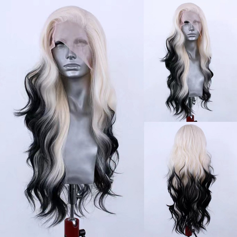 Light Gold Black Gradient Synthetic High Temperature Silk Role-playing Hair photo 3