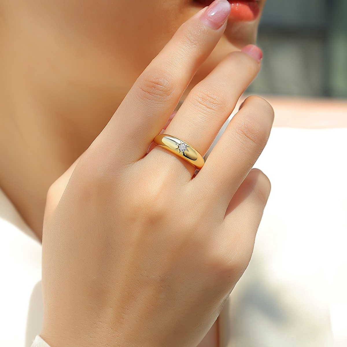 S925 Silver 3.2g Gold Plated Moissanite Ring, 6.35mm Star Setting Dome, D VVS1 GRA US 5-9 photo 3