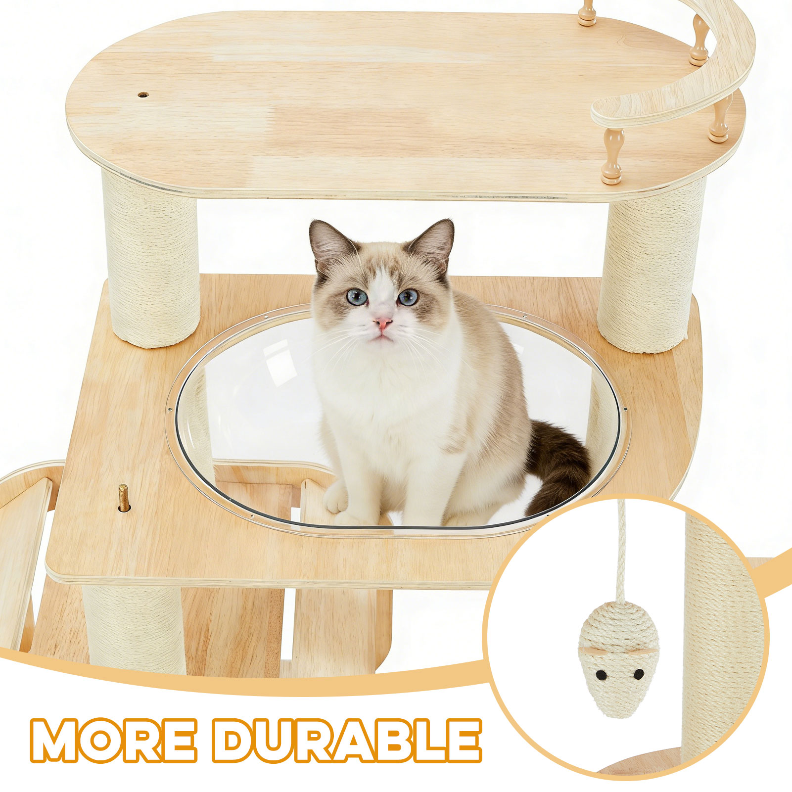 Heavy-Duty No-Drill 4-Story Cat Tree-Solid Wood Multi-Story Boards, Multi-Column Design, 55.9in Cat Tower With Open Condo, Double Space Capsules & Perch, Indoor Cat Furniture For Multi-Cat Families photo 3