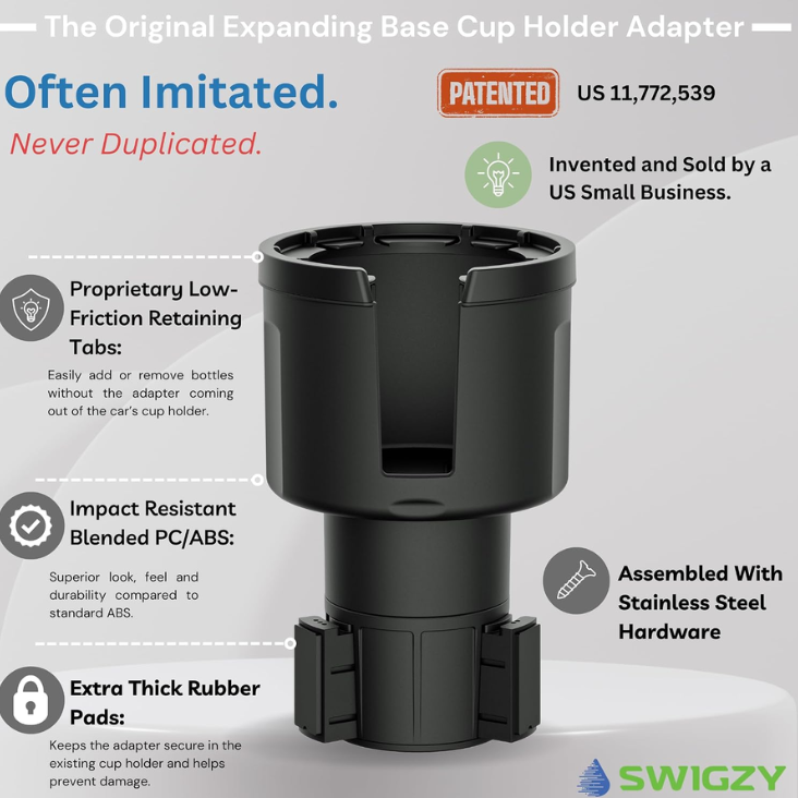Swigzy Car Cup Holder Expander, Water Bottle Adapter Extender Insert, Black photo 3