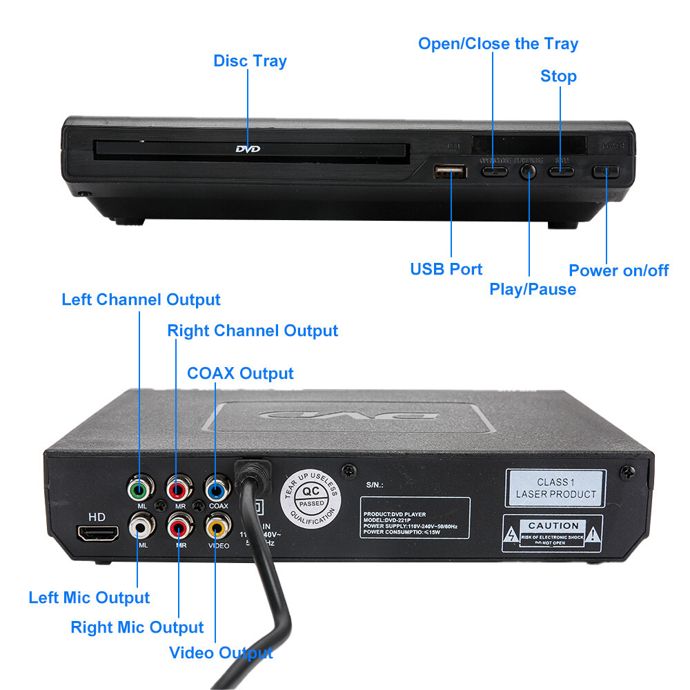 DVD Player Movie Composite Video Multi Region HD 1080p W&Remote RCA Cable photo 4