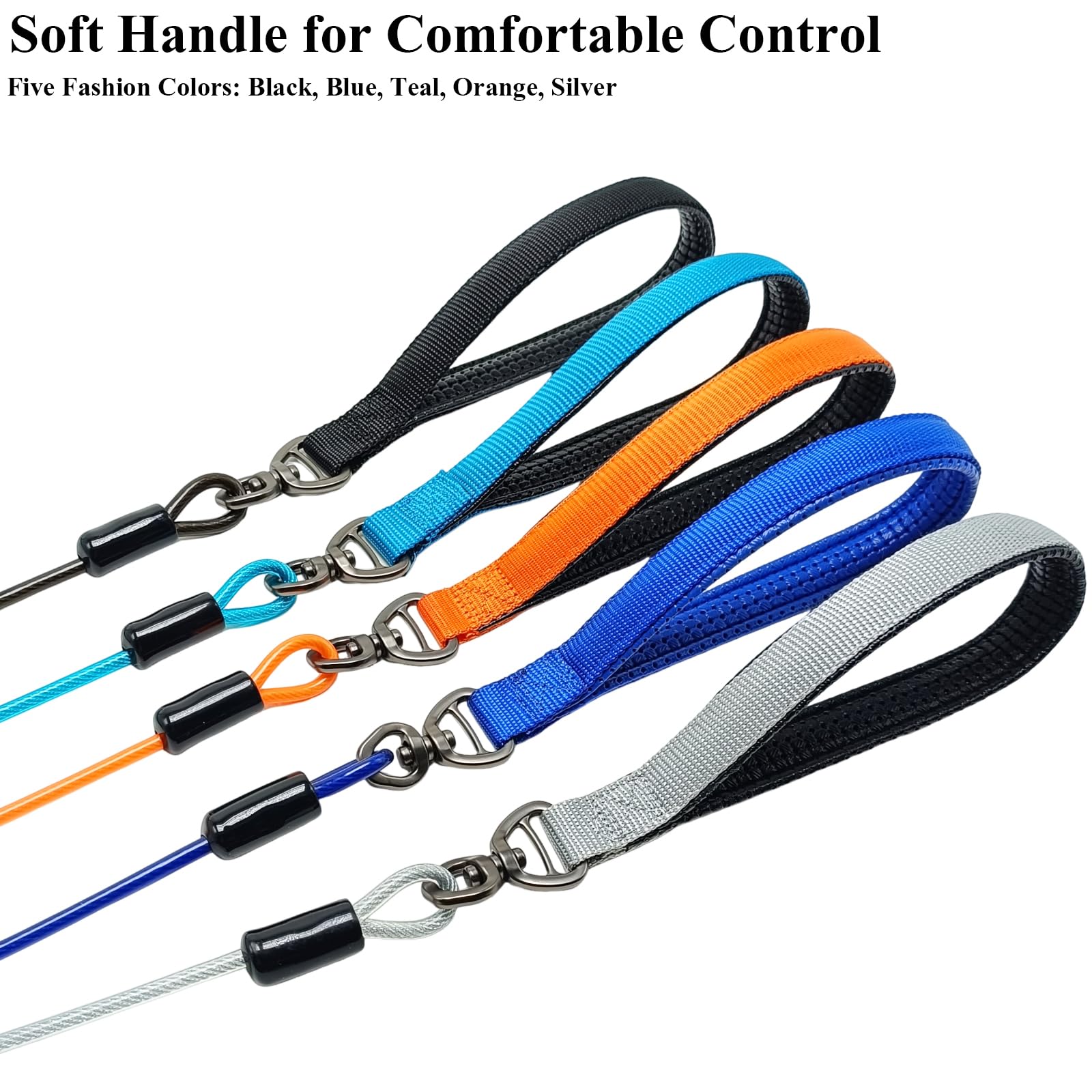5FT Cable Slip Lead Dog Leash Chewproof Steel Wire Dog Lead Up To 125 Lbs 5mm Thick Rope For Medium Large Dog Training Walking With Soft Handle photo 3