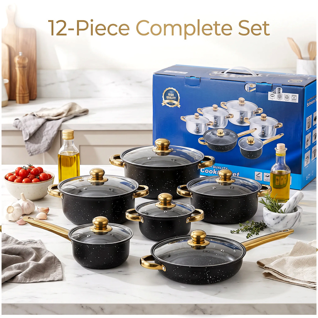 12PCS Induction Non Stick Stainless Steel Cookware Cooking Pot Pan With Lids Set photo 1