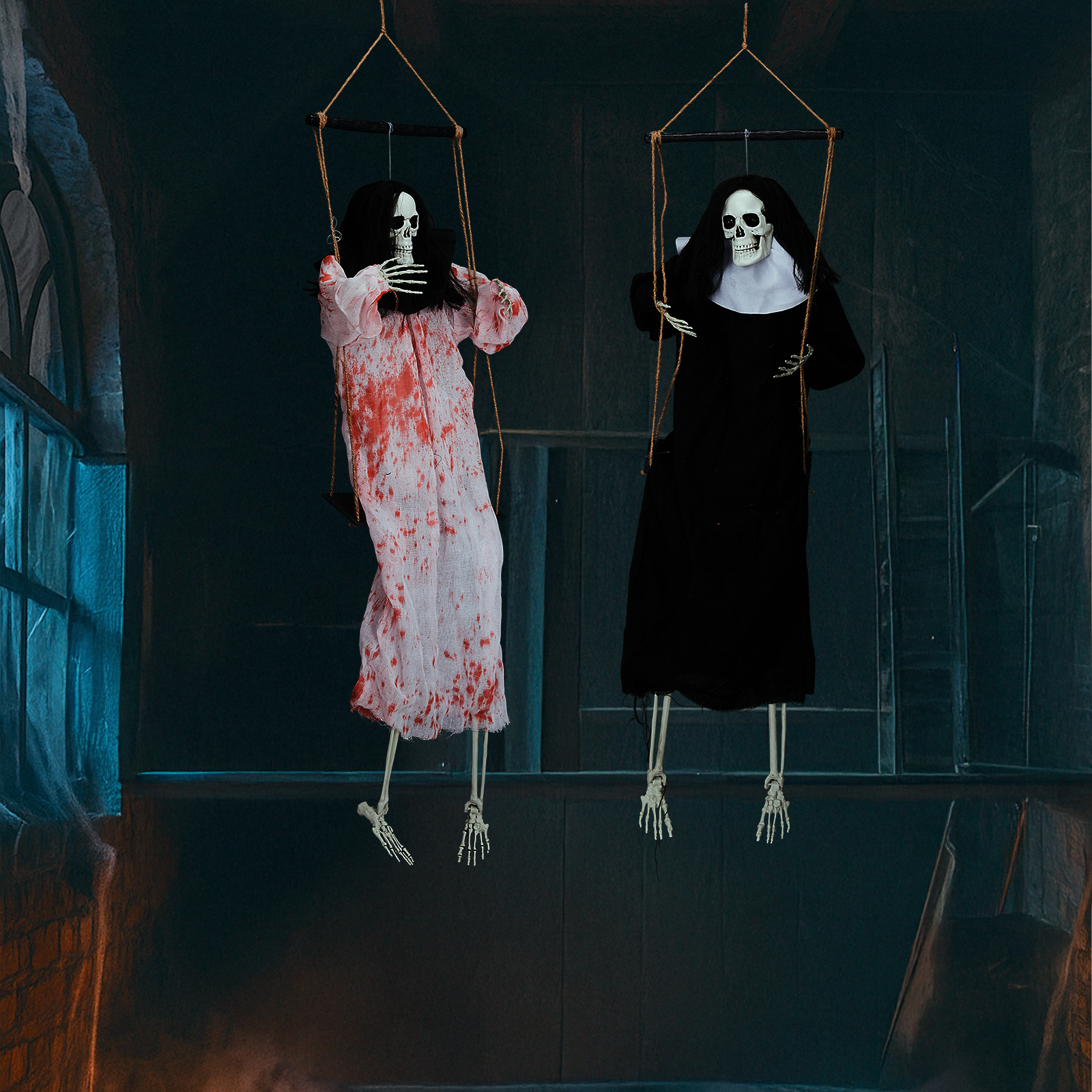 Outdoor Halloween Decorations 2 Packs Hanging Ghosts Decor With Lighted Up Eyes And Horror Scream,3ft Scary Grim Reaper Swinging Ghost Flying For Yard Patio Lawn Garden photo 5