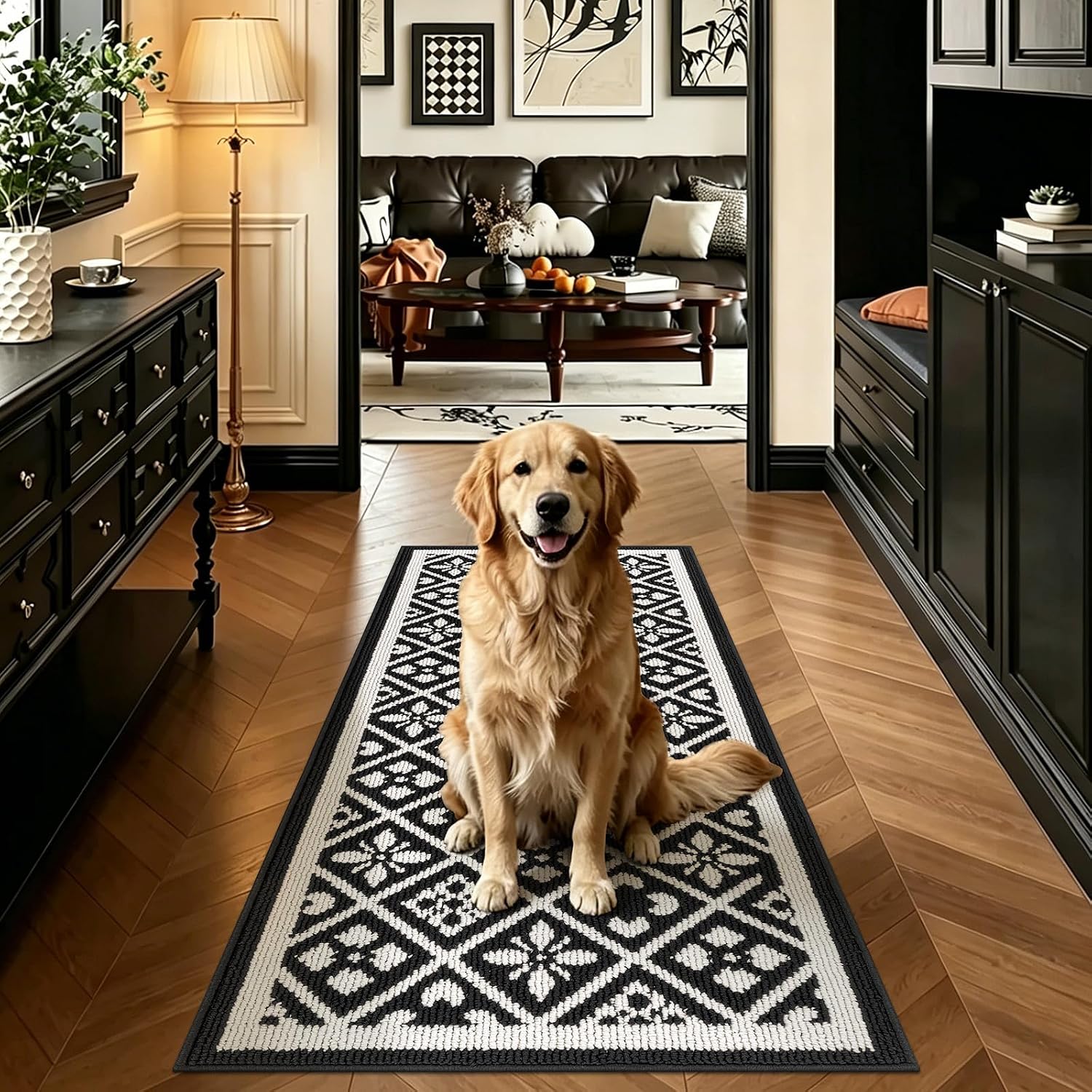 Black Laundry Room Runner Rug 2x6 Ft, Non Slip Washable Floor Mat With Rubber Backing For Kitchen, Hallway, Entryway And Garage photo 1
