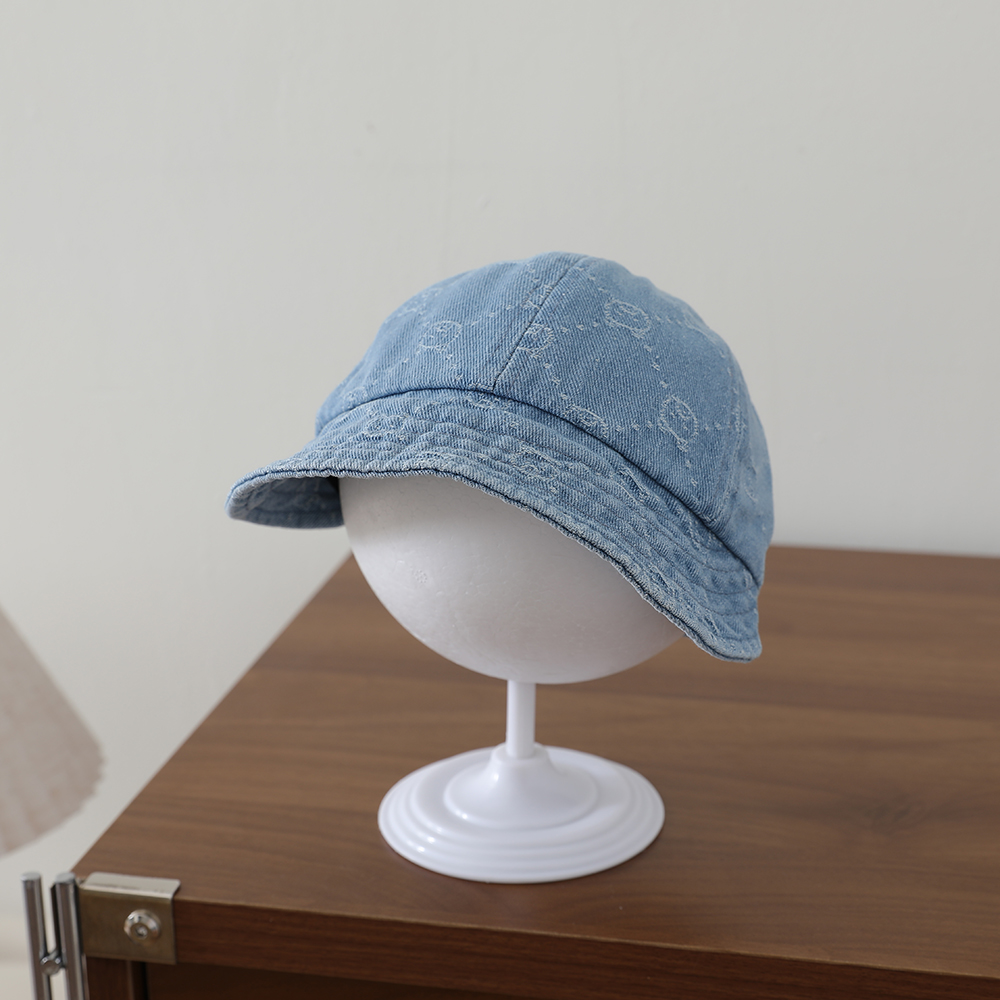 Retro Washed Denim Children's Baseball Cap With Full Pattern Of Little Bear Diamond Jacquard Soft Brim Fisherman Hat photo 3