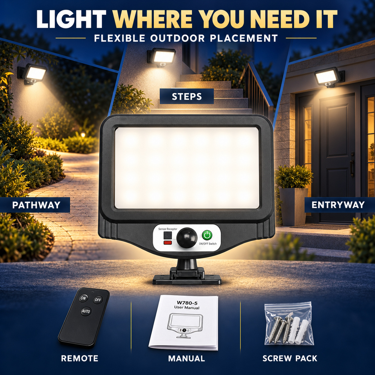 Solar Powered Rechargeable Motion Sensor LED Work Light 1500mAh For Auto W780 5 Remote Control photo 3