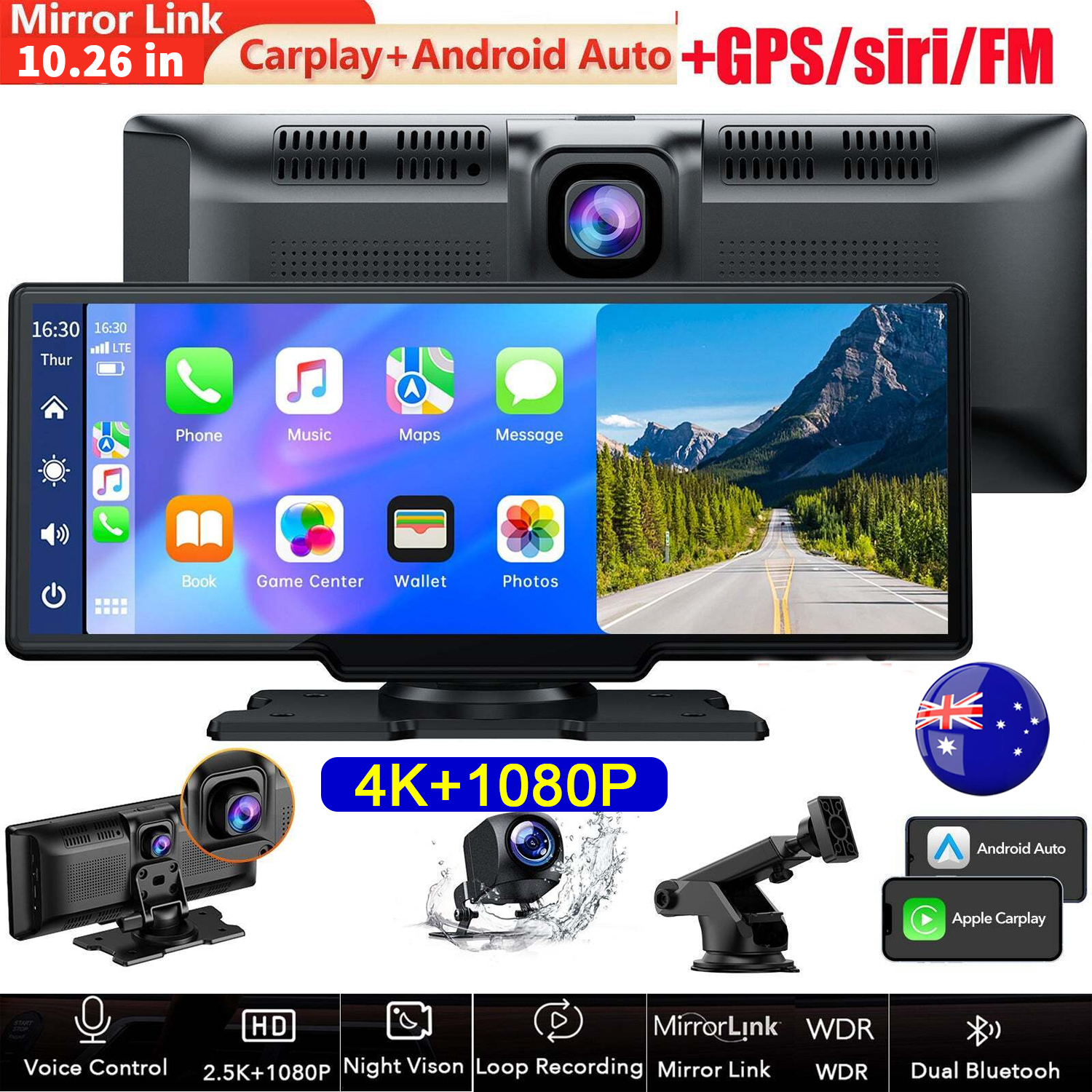 4K 10.2in Touch Dash Camera Cam Dual Car Recorder For CarPlay Android Auto OZ photo 3