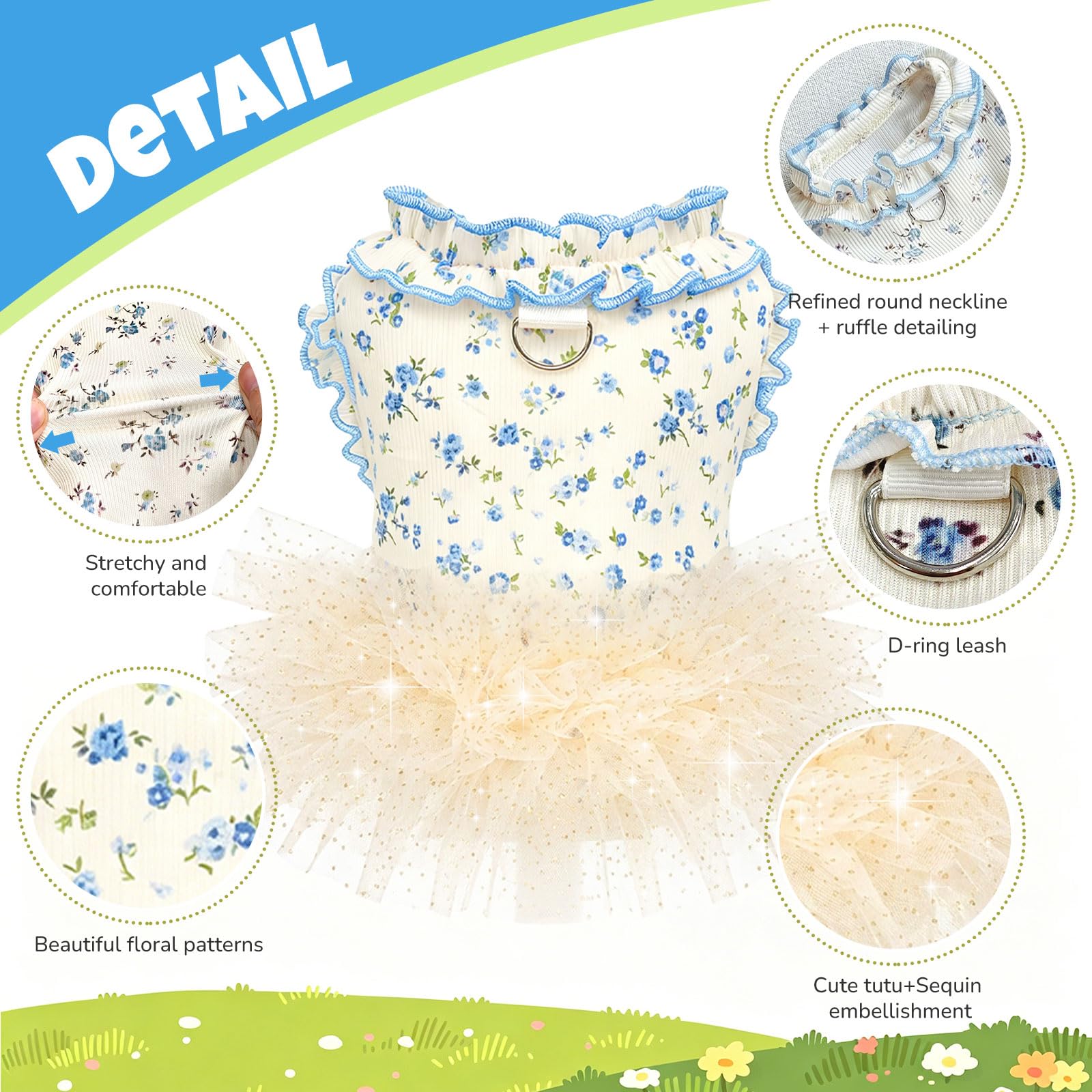 Dog Dresses For Small Dogs Girl,Floral Dog Tutu Dress,Pet Clothes For Puppy Small Cats Cute Dog Princess Skirt For Female Pet Birthday Party Outfit photo 3