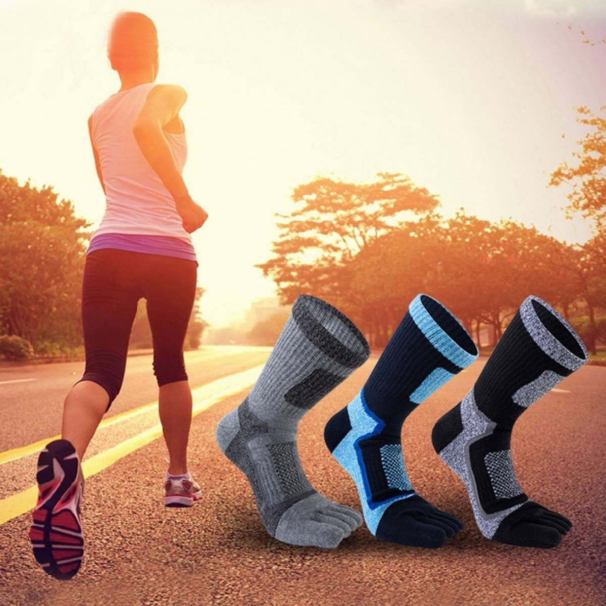 5Pairs Mens Cotton Blend Athletic Running Sports Socks Finger Toe Socks Toe Sock photo 7
