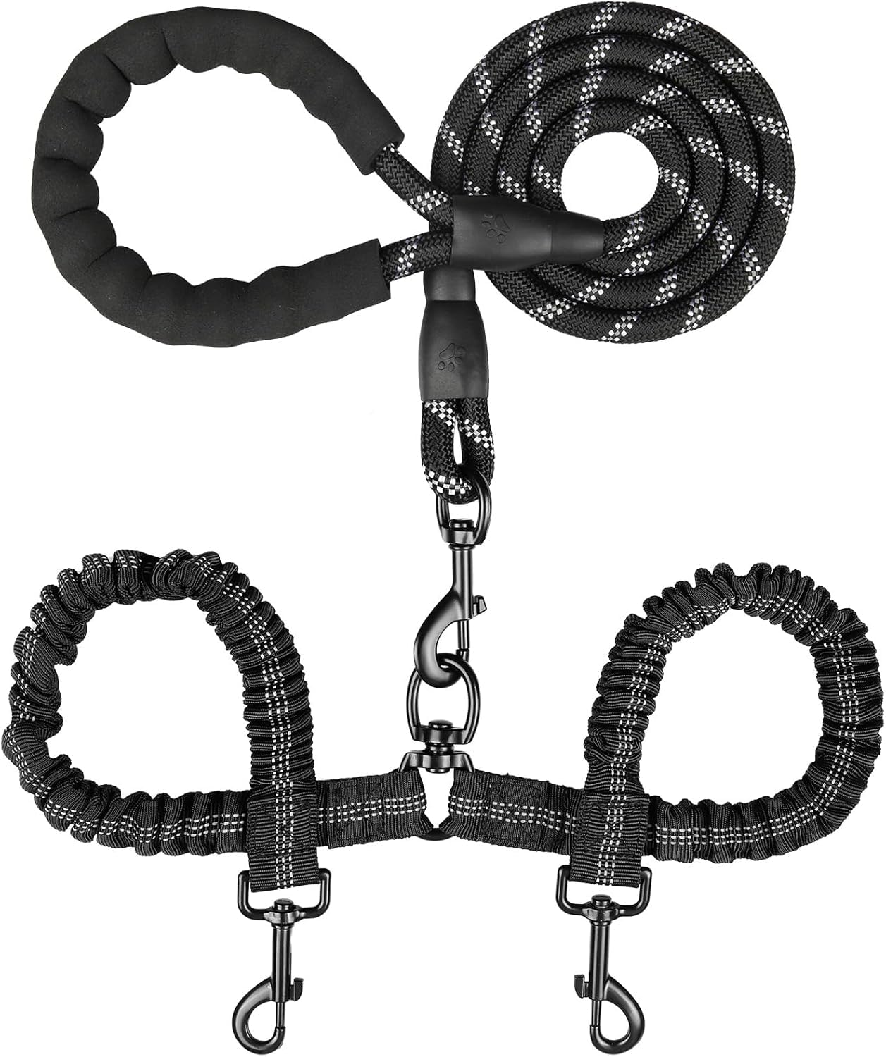 Double Dog Leash,No  Dual Leash,  Swivel  Free Bungee Walking Training For Medium Small Dogs, Shock Absorbing Bungee Reflective For Two Dogs photo 1