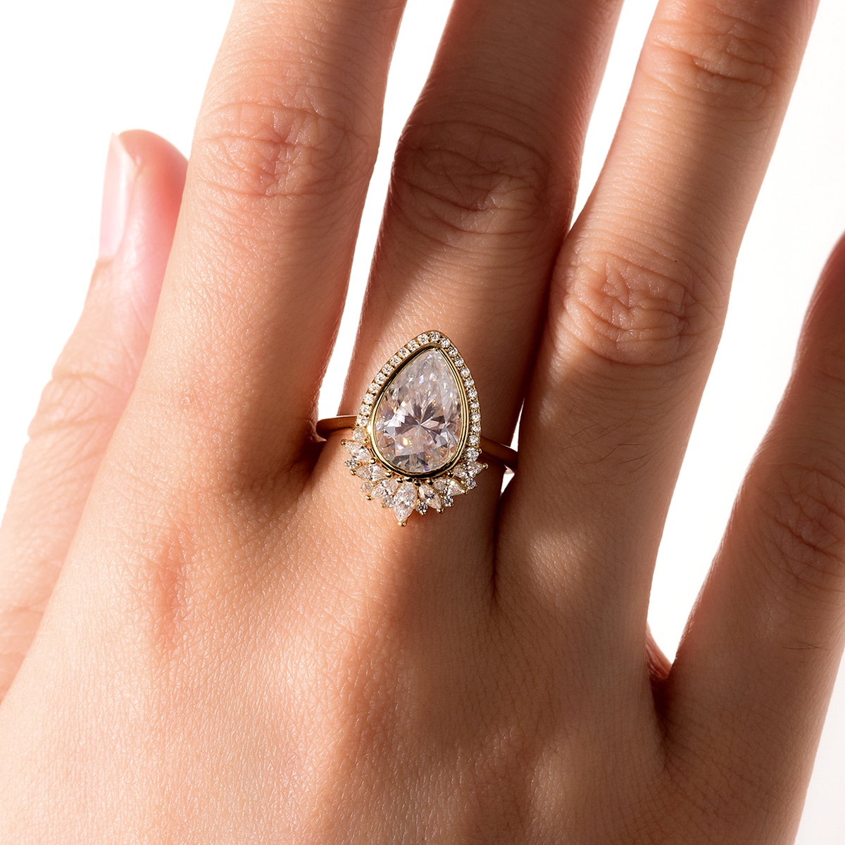 S925 Silver 4g Pear Moissanite Ring, 8x12mm D VVS1 Teardrop Halo Design, GRA Certified US 6-9 photo 3