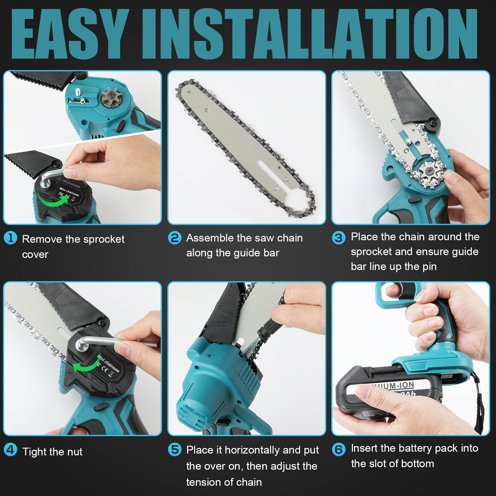 6in Chainsaw Cordless Rechargeable Wood Cutter Saw Chain Saws Electric photo 8