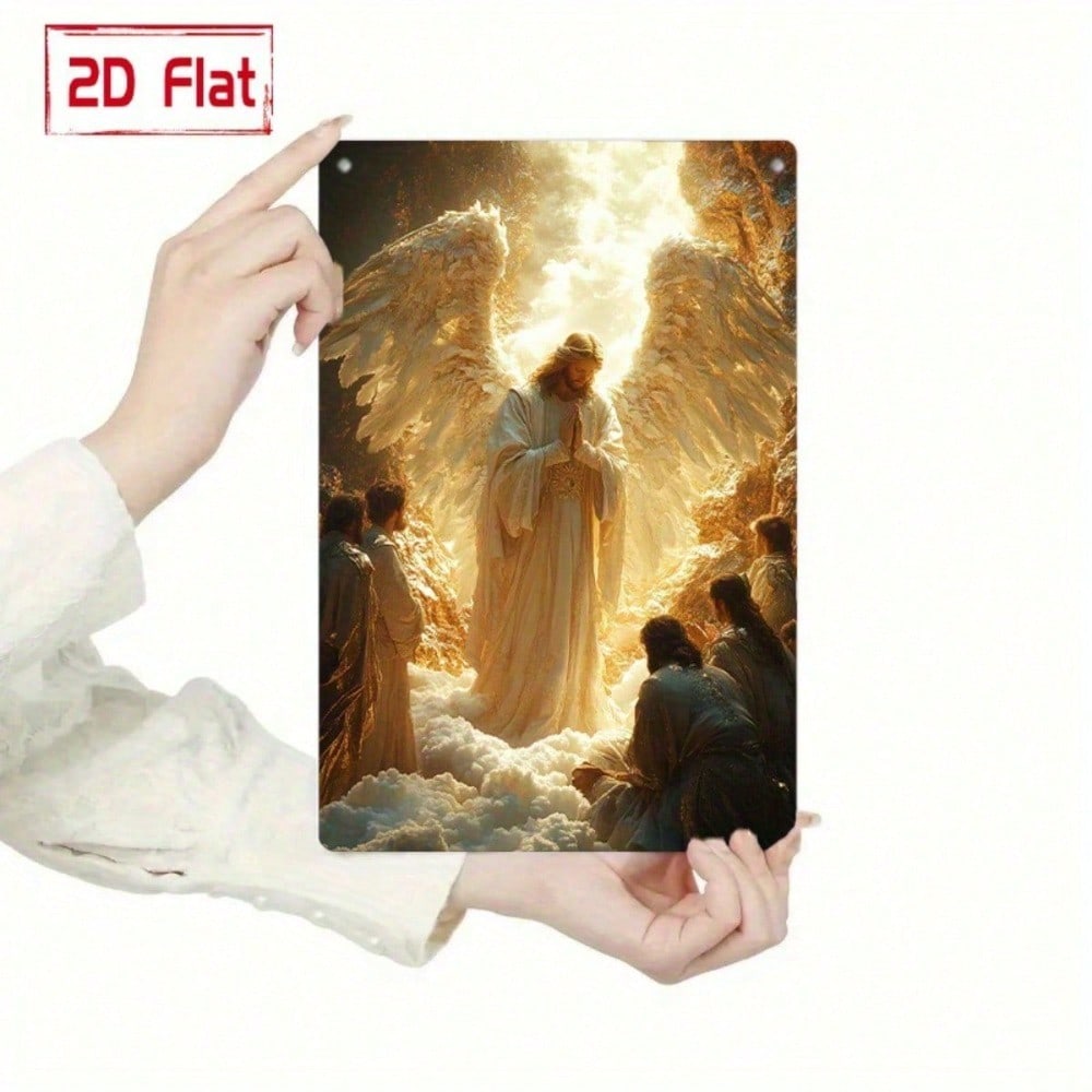 Angel Prayer Wall Plaque Metal Religious Art, 2D Flat Angel Scene Home Decor photo 4