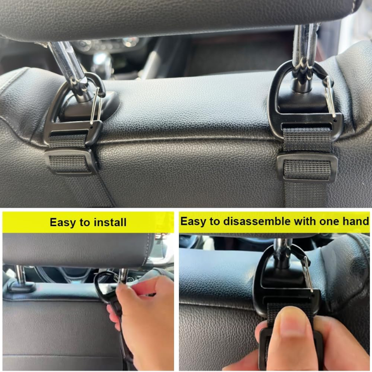 Car Headrest Hooks, Backseat Storage Organizer Hangers, Universal Vehicle Seat Back Hooks, 4 Pack photo 2