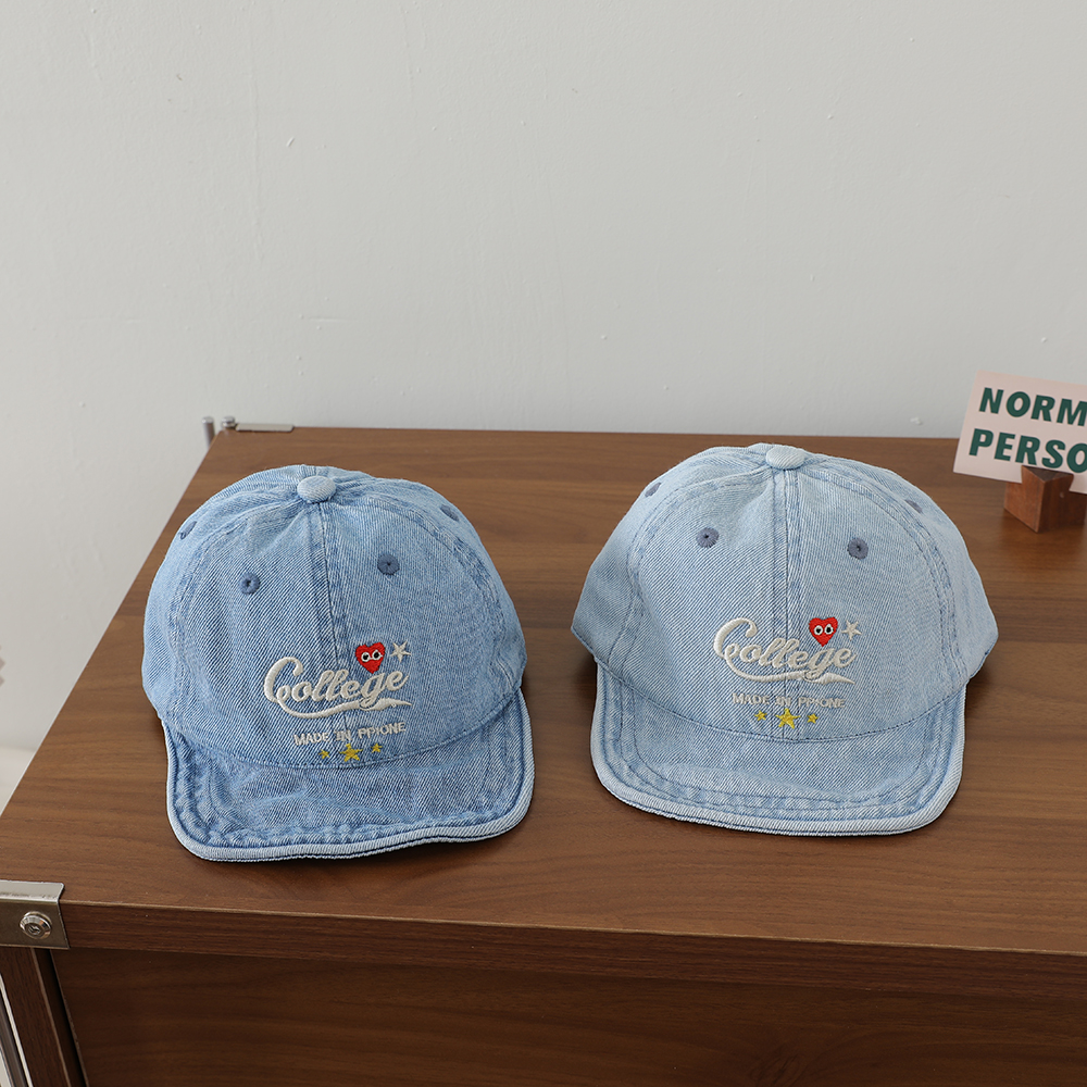 Baby Water-washed Denim Duckbill Hat With Heart-shaped Stars Embroidered On The Soft Brim - An Outdoor Casual Hat For Relaxation. photo 8