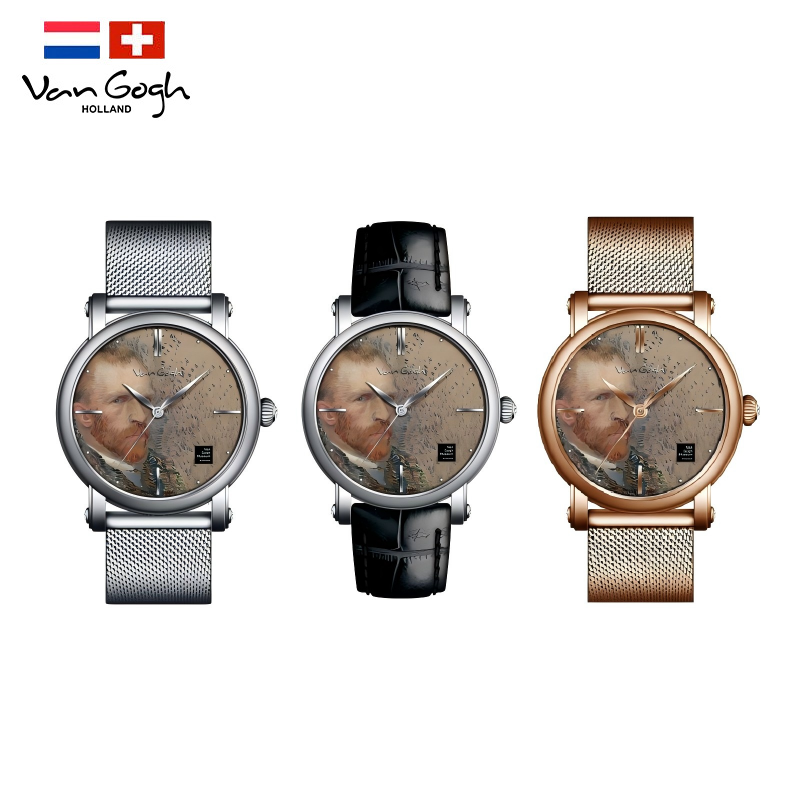 Van Gogh 3D Oil Painting Surface Steel Strap Self-portrait Quartz Wrist Men's Watch photo 1