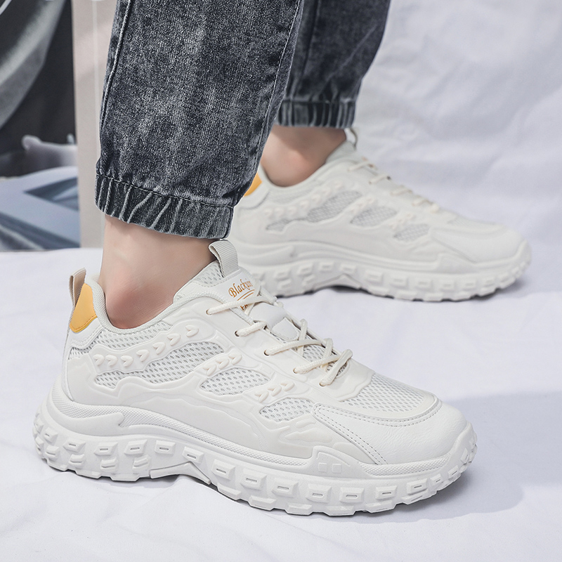 Men Black Safety Work Sneakers, Breathable Anti-slip Tire Sole Height Boost Trendy Dad Shoes photo 3