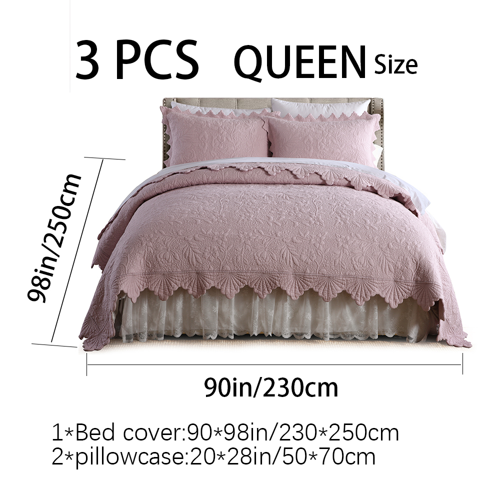 3-Piece  Rose Floral Embossed Quilted Bedspread Set  Cotton Filled Reversible Coverlet With Scalloped Ruffled Edges Wrinkle Release Pet Hair Resistant Anti-Static Fade Proof Machine Washable Soft photo 4