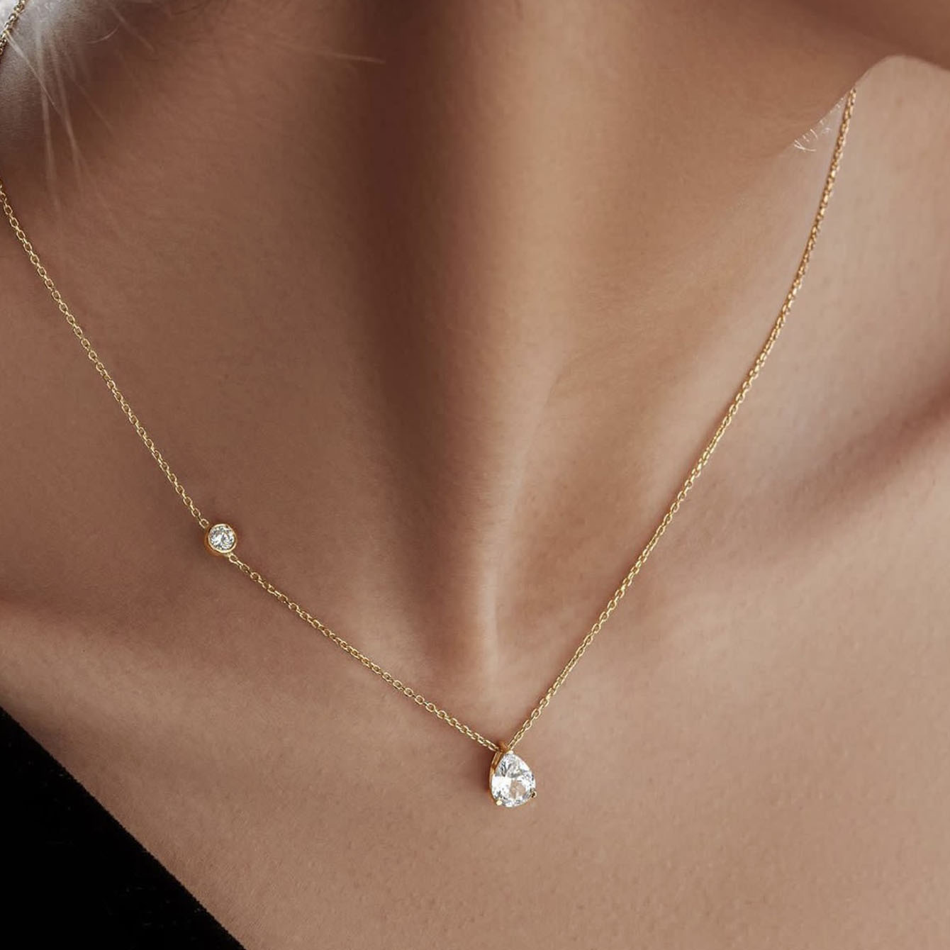 S925 Silver Gold Plated Pear Moissanite Necklace, 6x8mm 1.25CT D VVS1 Stone, GRA Certified 45cm Chain photo 2