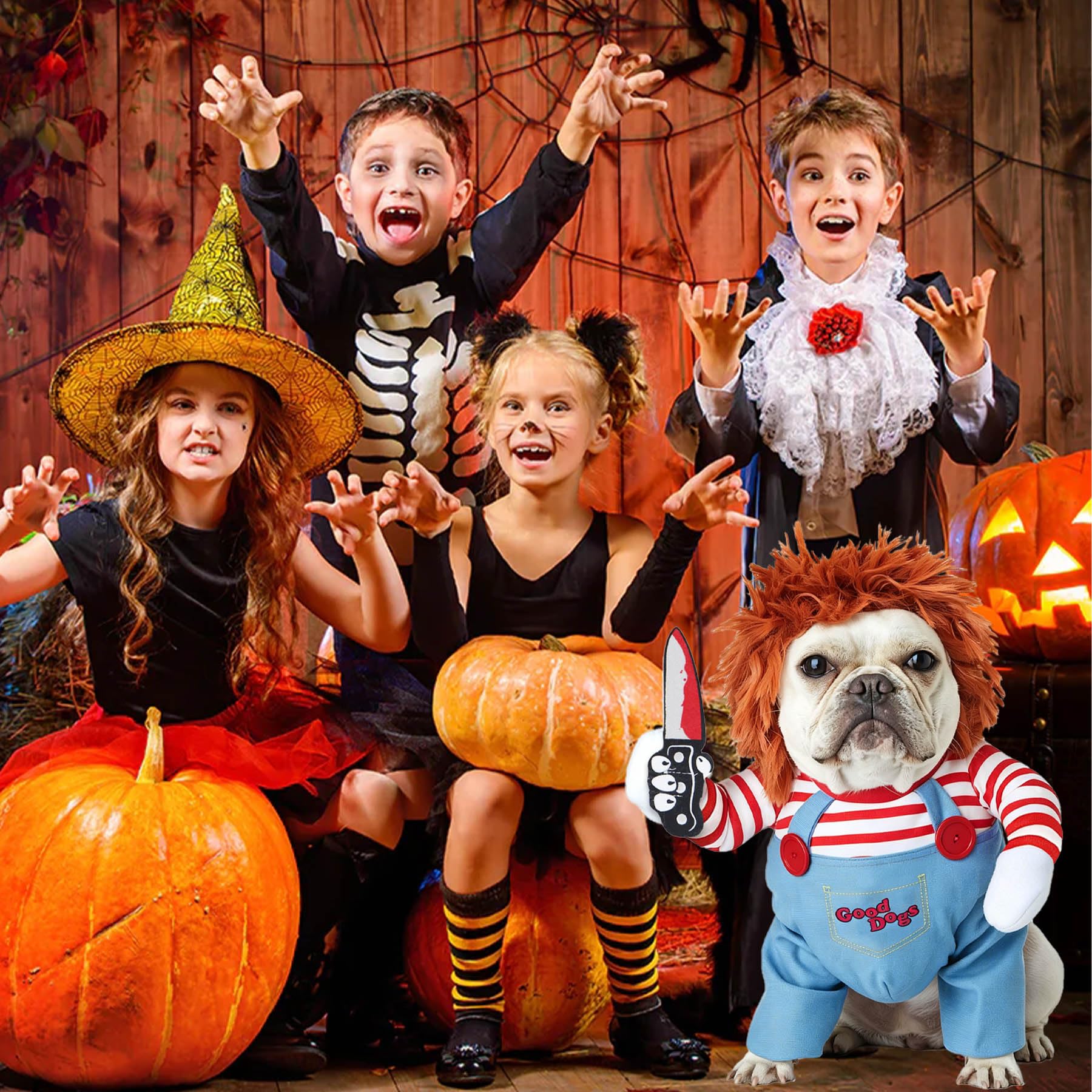 Dog Halloween Costumes, Funny Dog Killer Doll Costume With Wig And Knife, Adjustable Pet Halloween Cosplay Costume For Small Medium Large X-Large Dogs photo 3