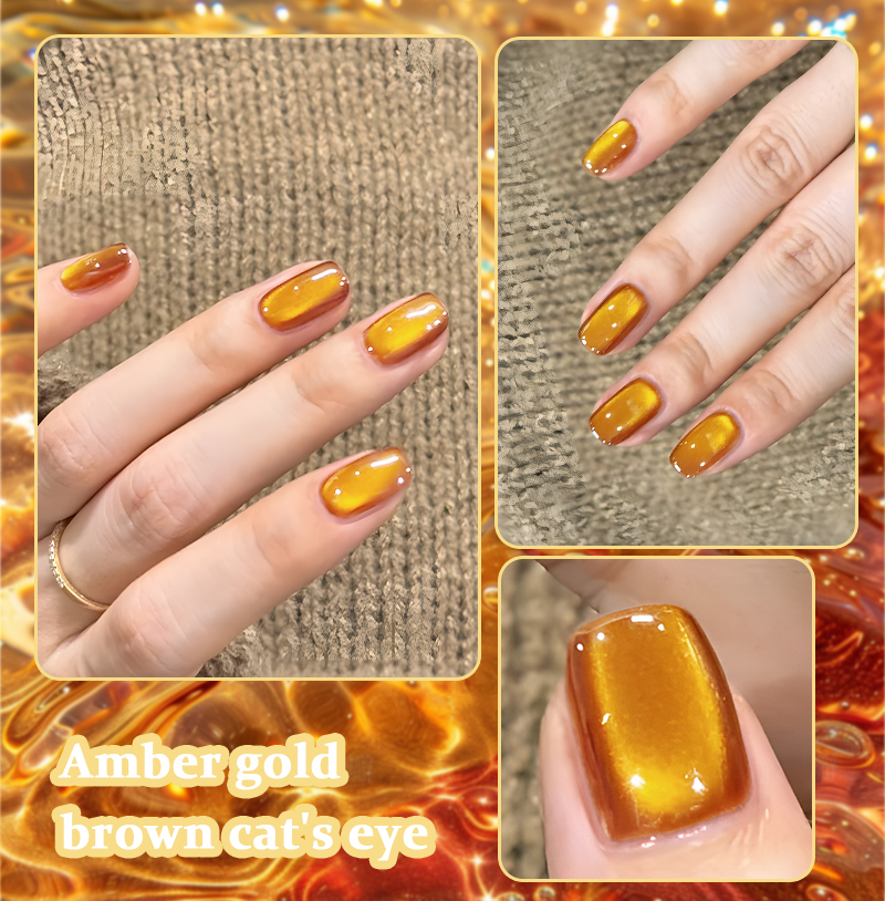 MS RAINBOW Amber Gold Brown Cat Eye Gel Polish 04, Warm Magnetic Nail Gel, 12ML Soak Off UV LED Nail Art Gel photo 5