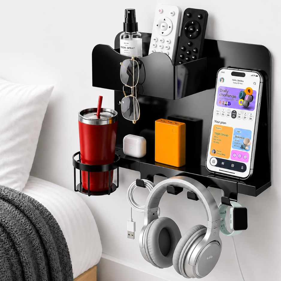 Metal Bedside Wall Shelf, No Drill Floating Bedside Shelf Wall Organizer photo 1