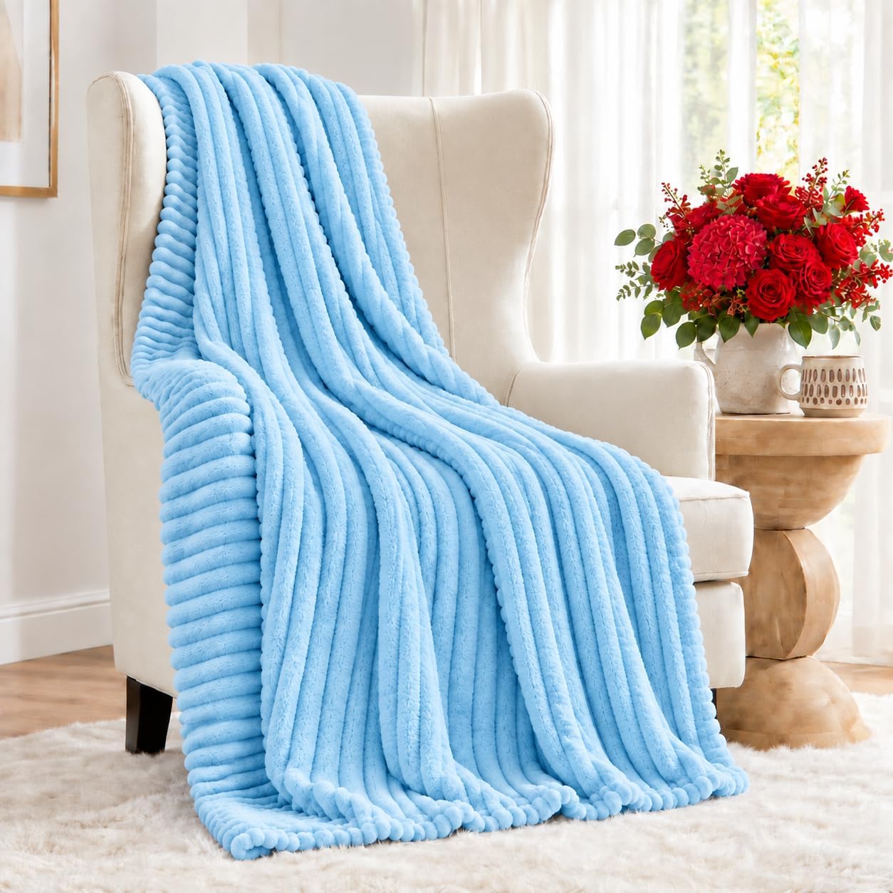Blue Throw Blanket For Couch 50x60 Inch, Soft Sofa Blanket For Bedroom, Living Room And Home Decor photo 1