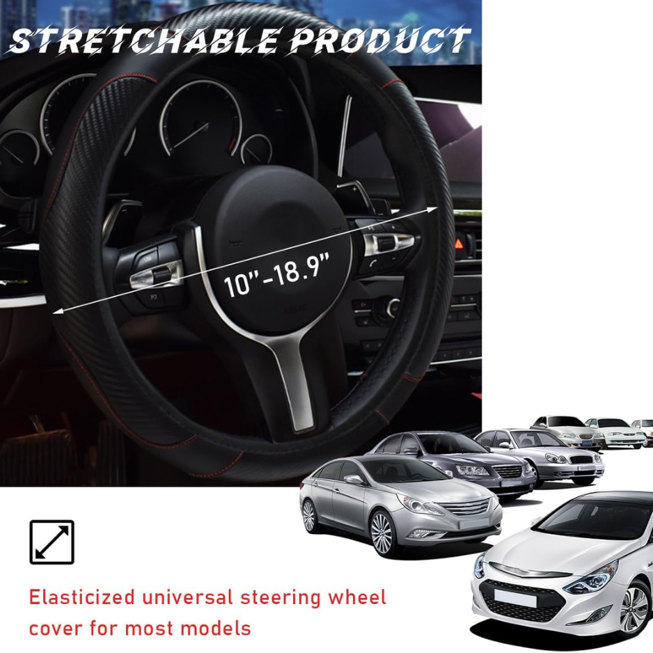 BLACK Car Steering Wheel Cover, 15 Inch Leather Breathable Auto Steering Wheel Protector, Comfortable Non-Slip Vehicle Steering Wheel Covers, Universal Interior Car Accessories photo 3