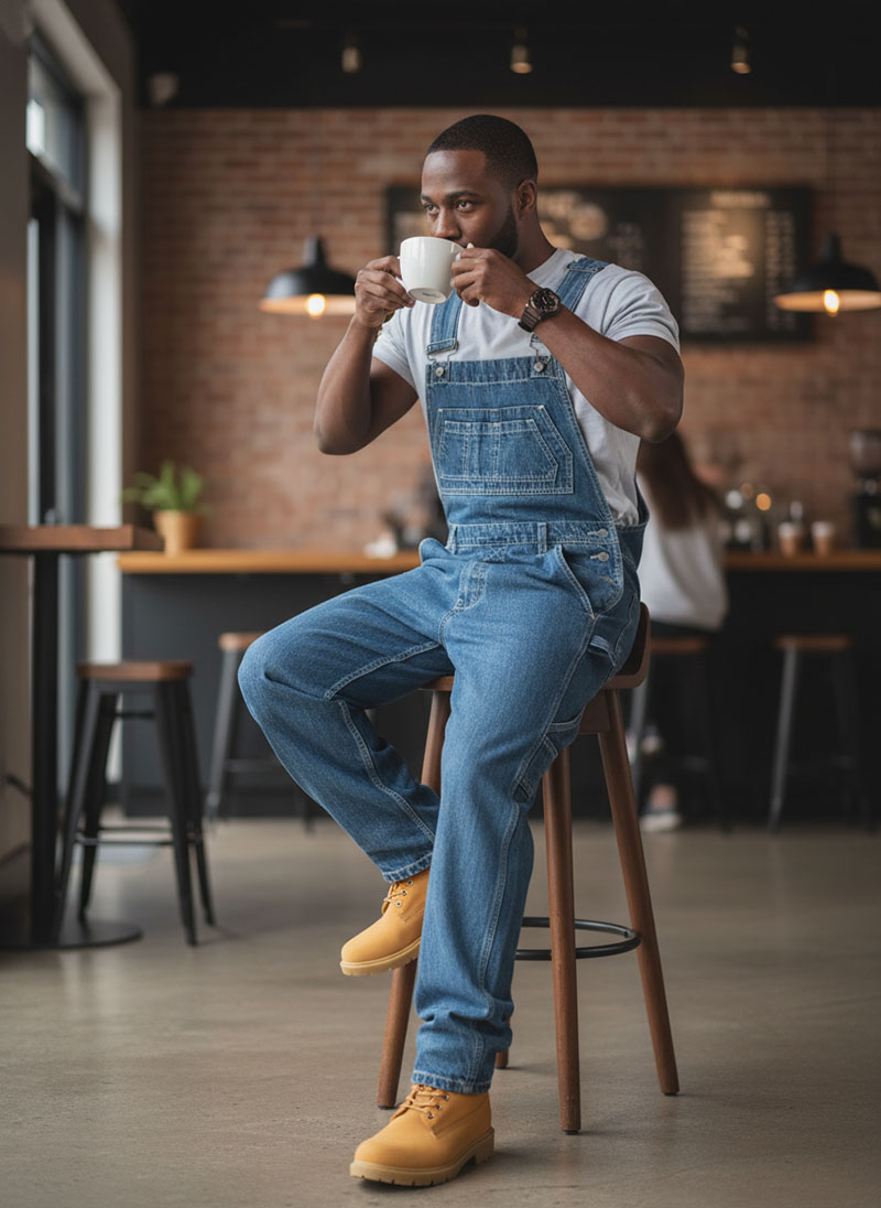 Men's Loose Fit Denim Overalls Dark Blue Carpenter Bib Pants Casual Streetwear Workwear photo 2